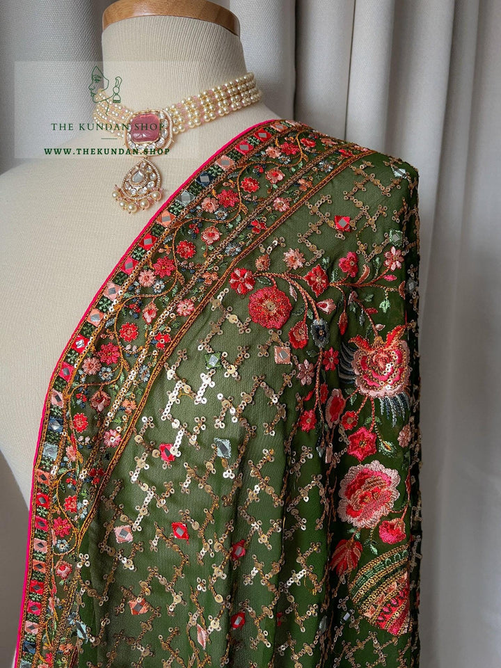 Sequin Moorni in Dark Green Dupatta THE KUNDAN SHOP 