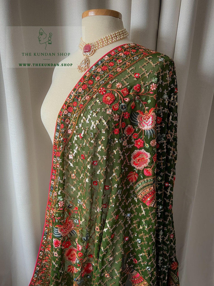 Sequin Moorni in Dark Green Dupatta THE KUNDAN SHOP 