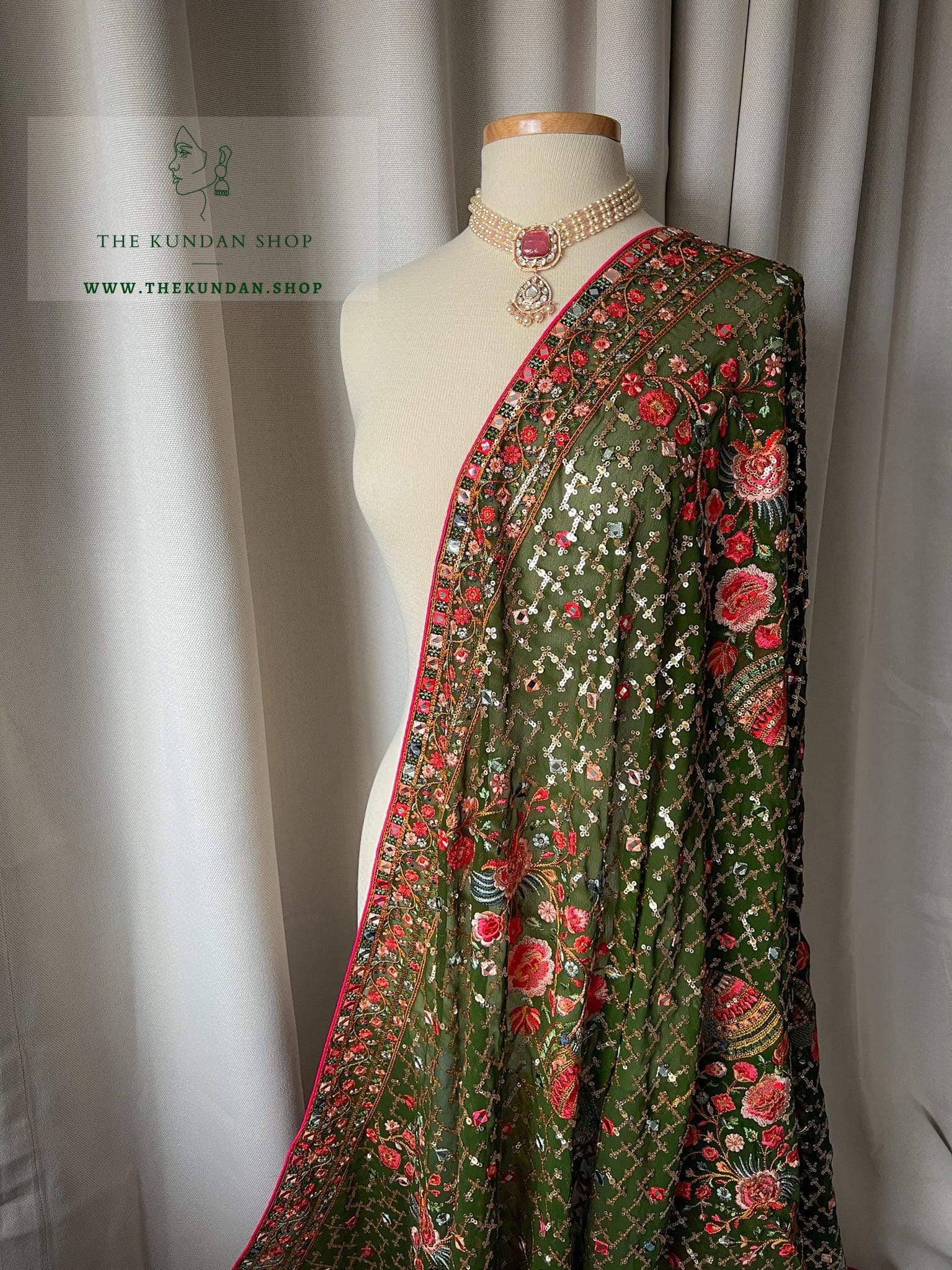 Sequin Moorni in Dark Green Dupatta THE KUNDAN SHOP 
