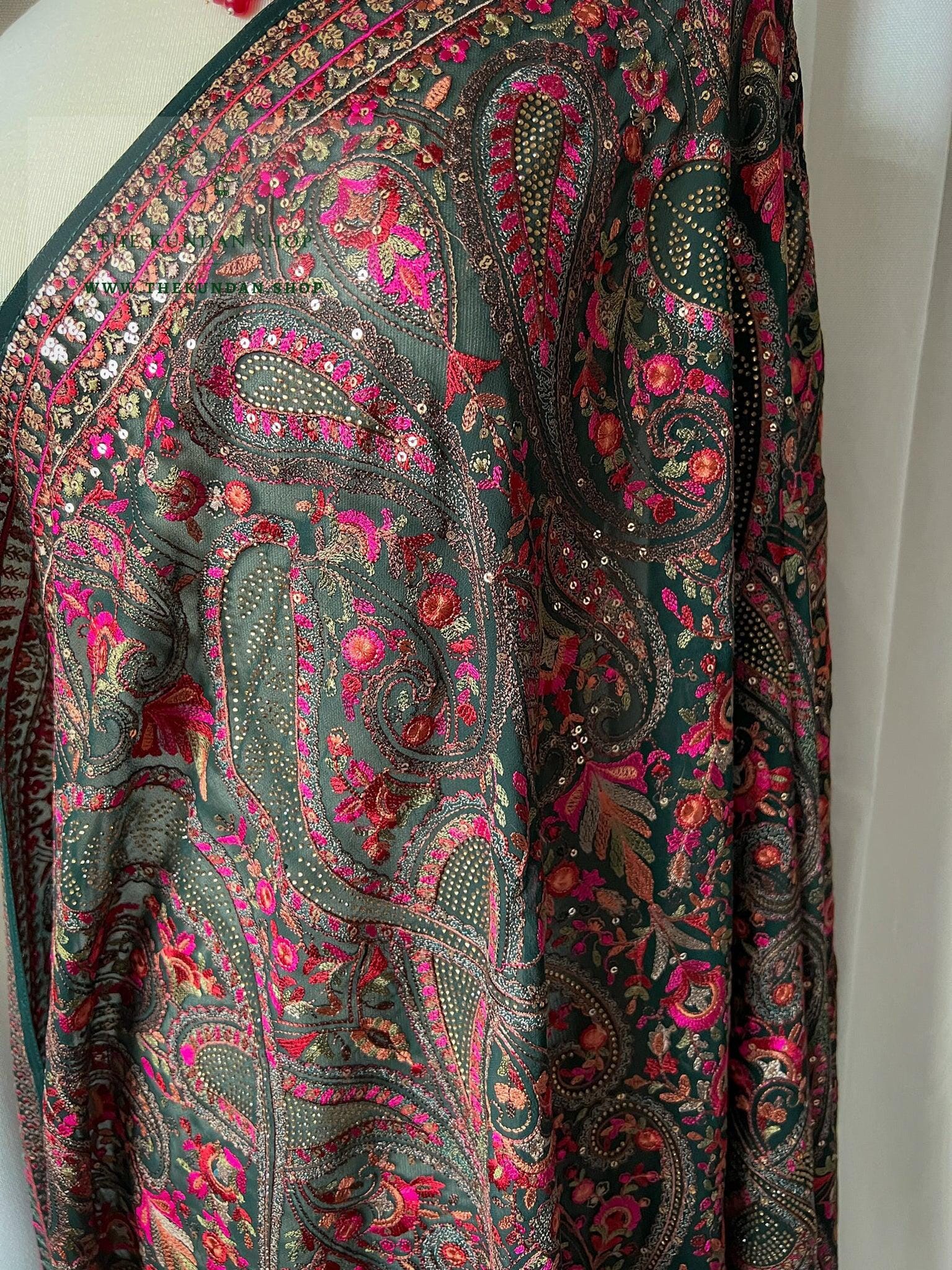 Intricate in Dark Green Dupatta THE KUNDAN SHOP 