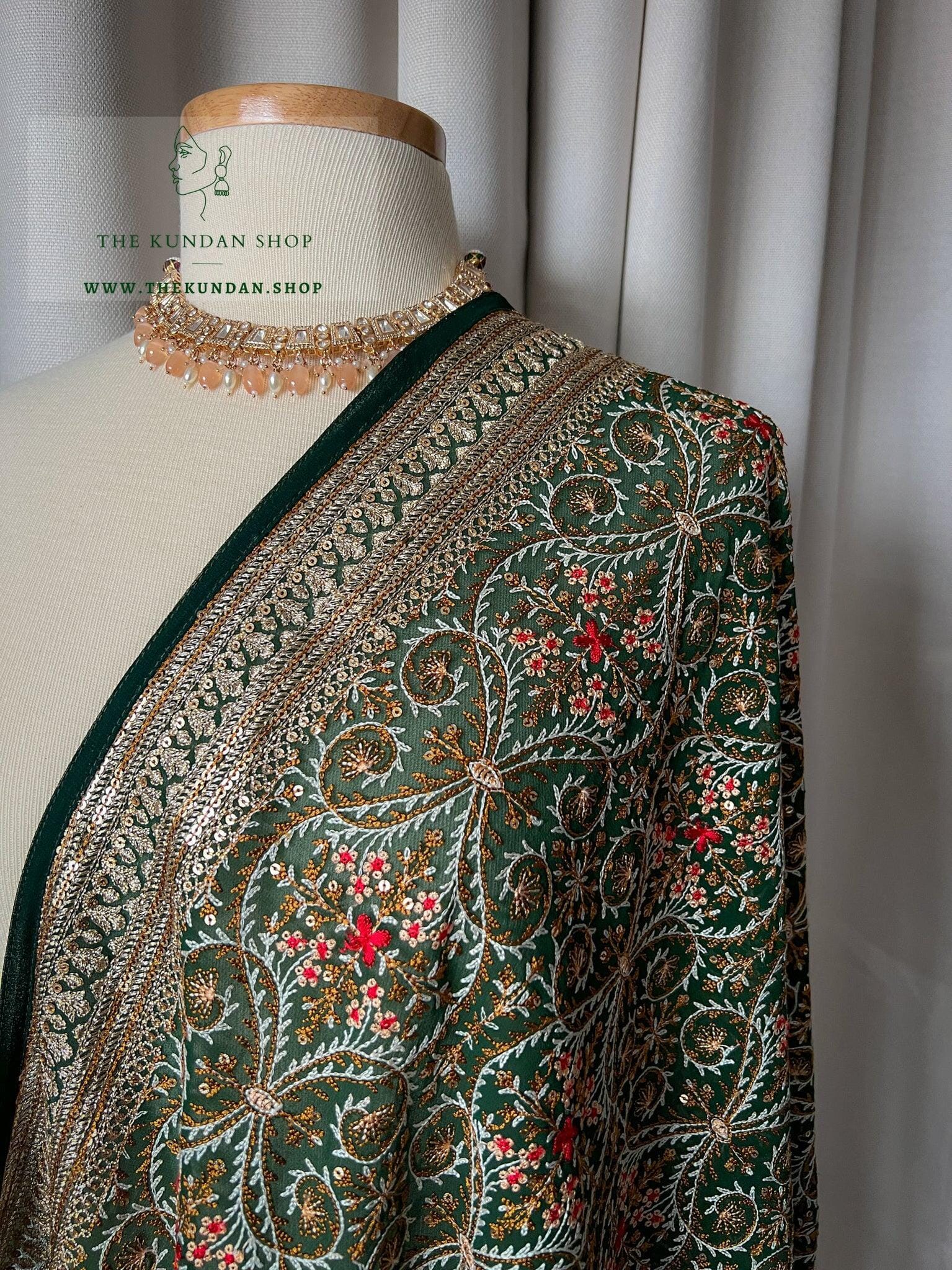 Evening Vines in Green Dupatta THE KUNDAN SHOP 