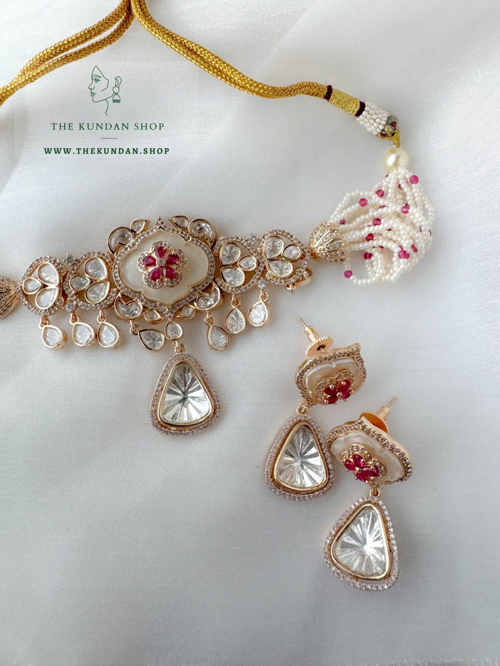 Center Petals in Mother of Pearl // Dark Pink Necklace Sets THE KUNDAN SHOP 