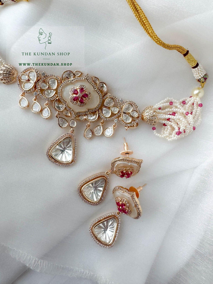 Center Petals in Mother of Pearl // Dark Pink Necklace Sets THE KUNDAN SHOP 