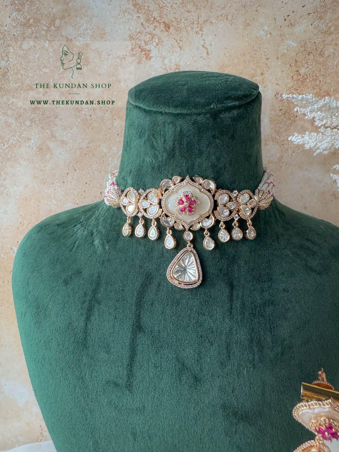 Center Petals in Mother of Pearl // Dark Pink Necklace Sets THE KUNDAN SHOP 