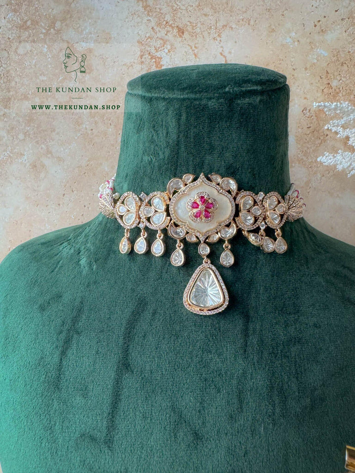 Center Petals in Mother of Pearl // Dark Pink Necklace Sets THE KUNDAN SHOP 