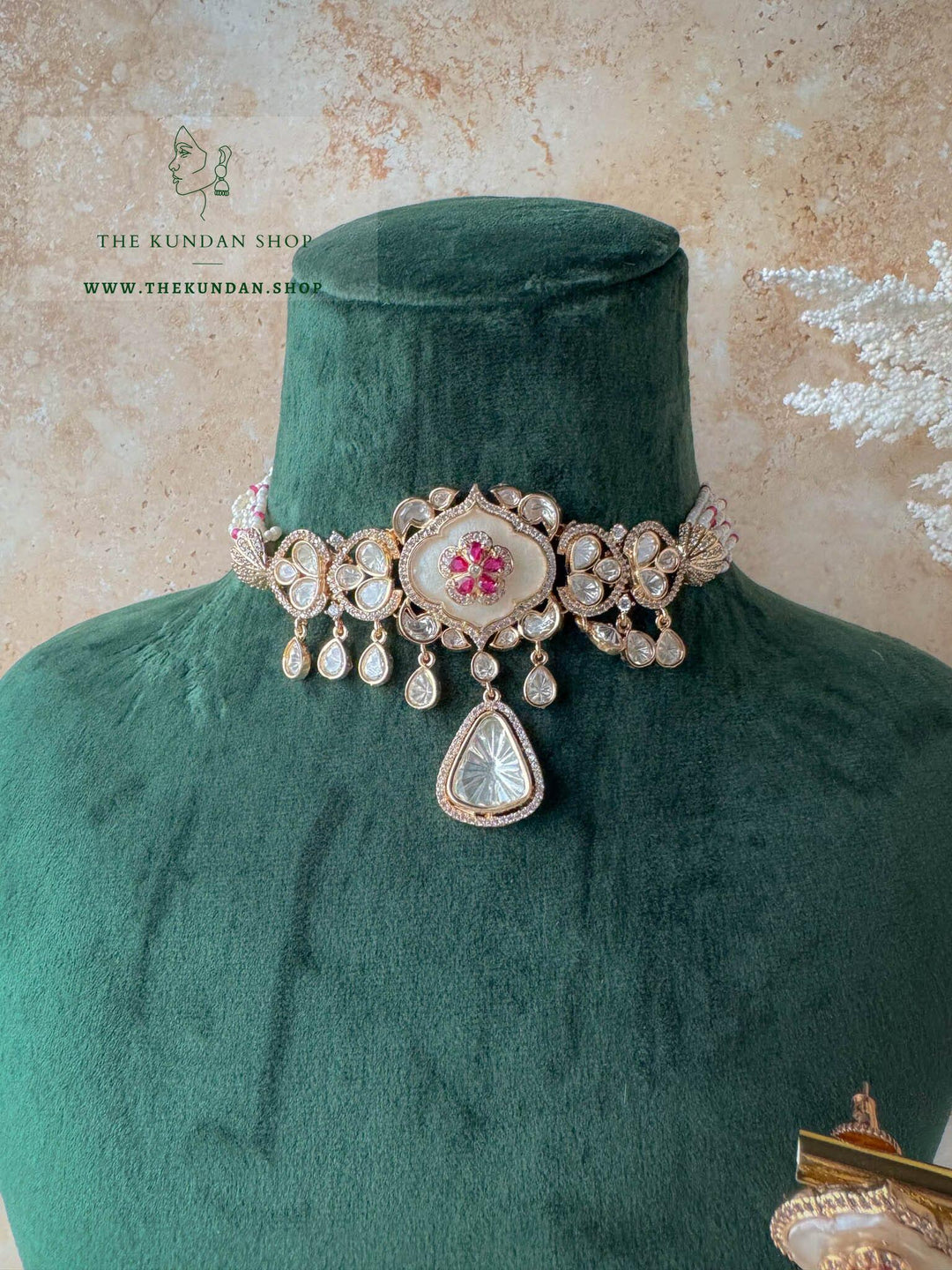 Center Petals in Mother of Pearl // Dark Pink Necklace Sets THE KUNDAN SHOP 