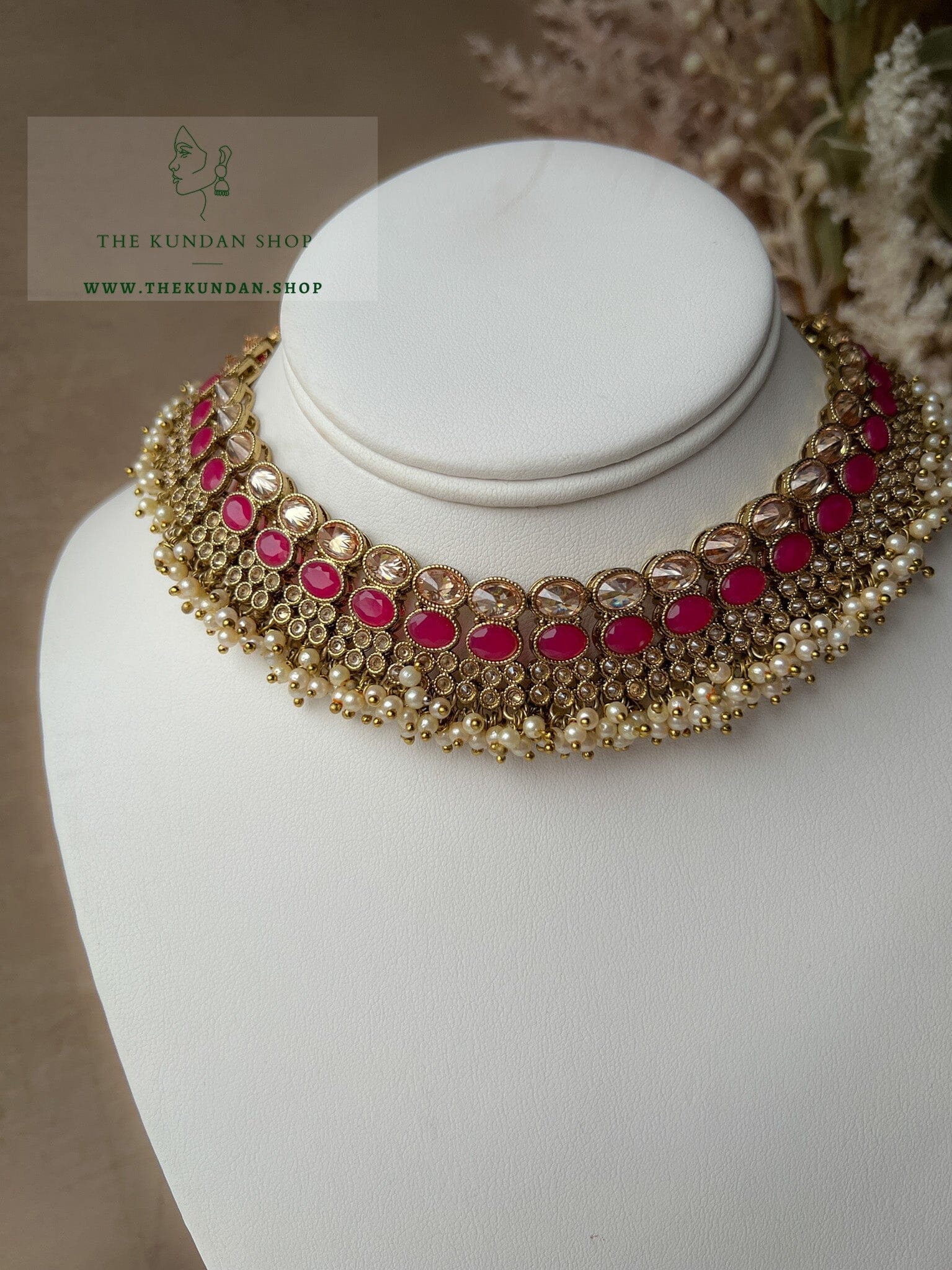 Caring Polki in Dark Pink Necklace Sets THE KUNDAN SHOP 