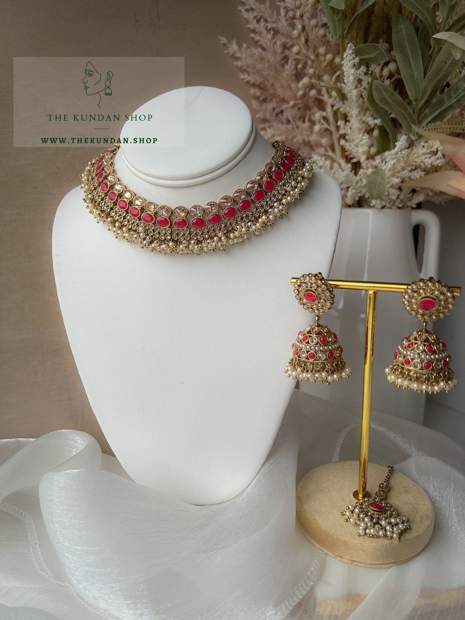 Caring Polki in Dark Pink Necklace Sets THE KUNDAN SHOP 