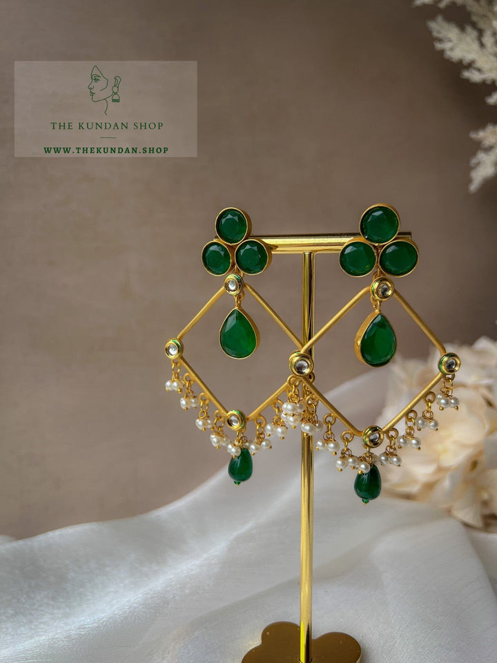 Conflicted in a Diamond Earrings THE KUNDAN SHOP Green 
