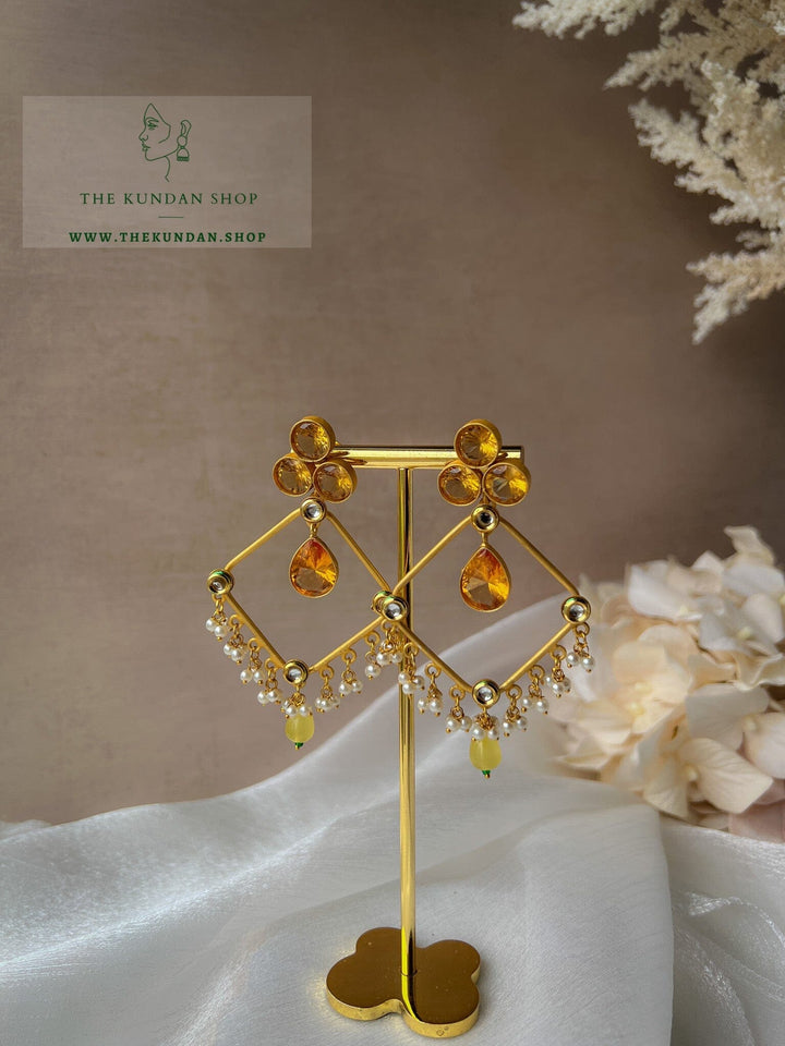 Conflicted in a Diamond Earrings THE KUNDAN SHOP Champagne Yellow 