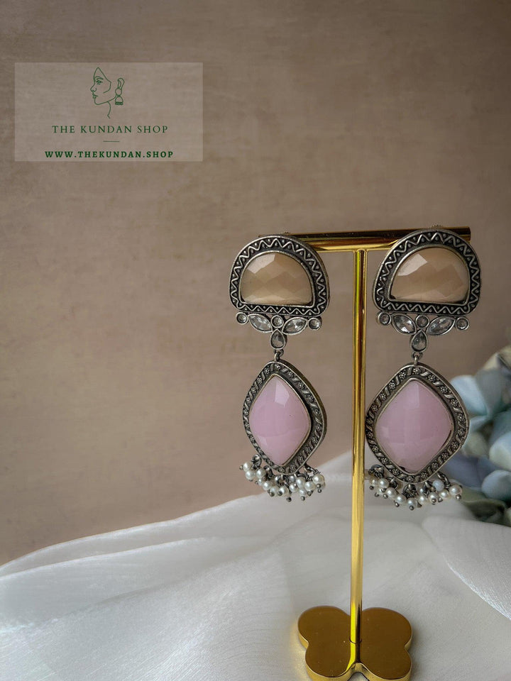 Double Drops in Oxidized Earrings THE KUNDAN SHOP Peach Pink 