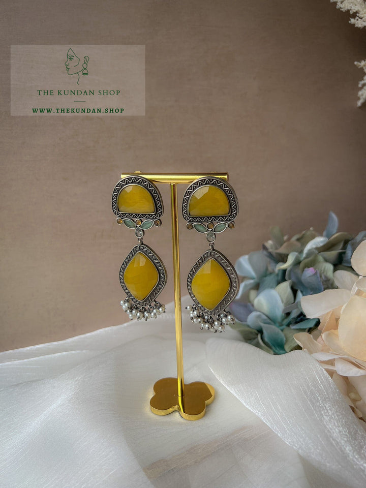 Double Drops in Oxidized Earrings THE KUNDAN SHOP Yellow 