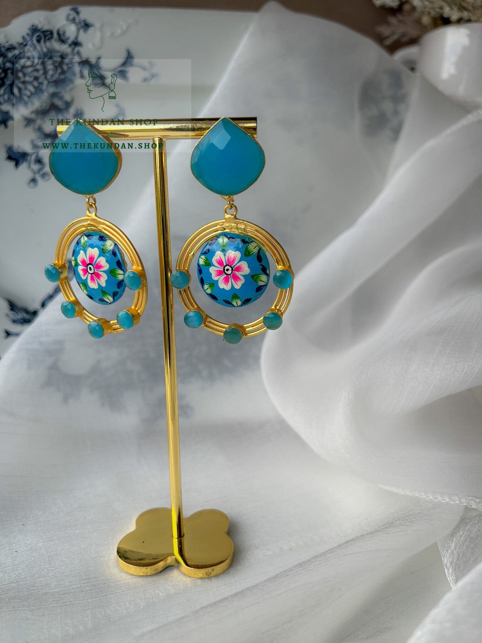 Meena Drops & Stone Earrings THE KUNDAN SHOP 