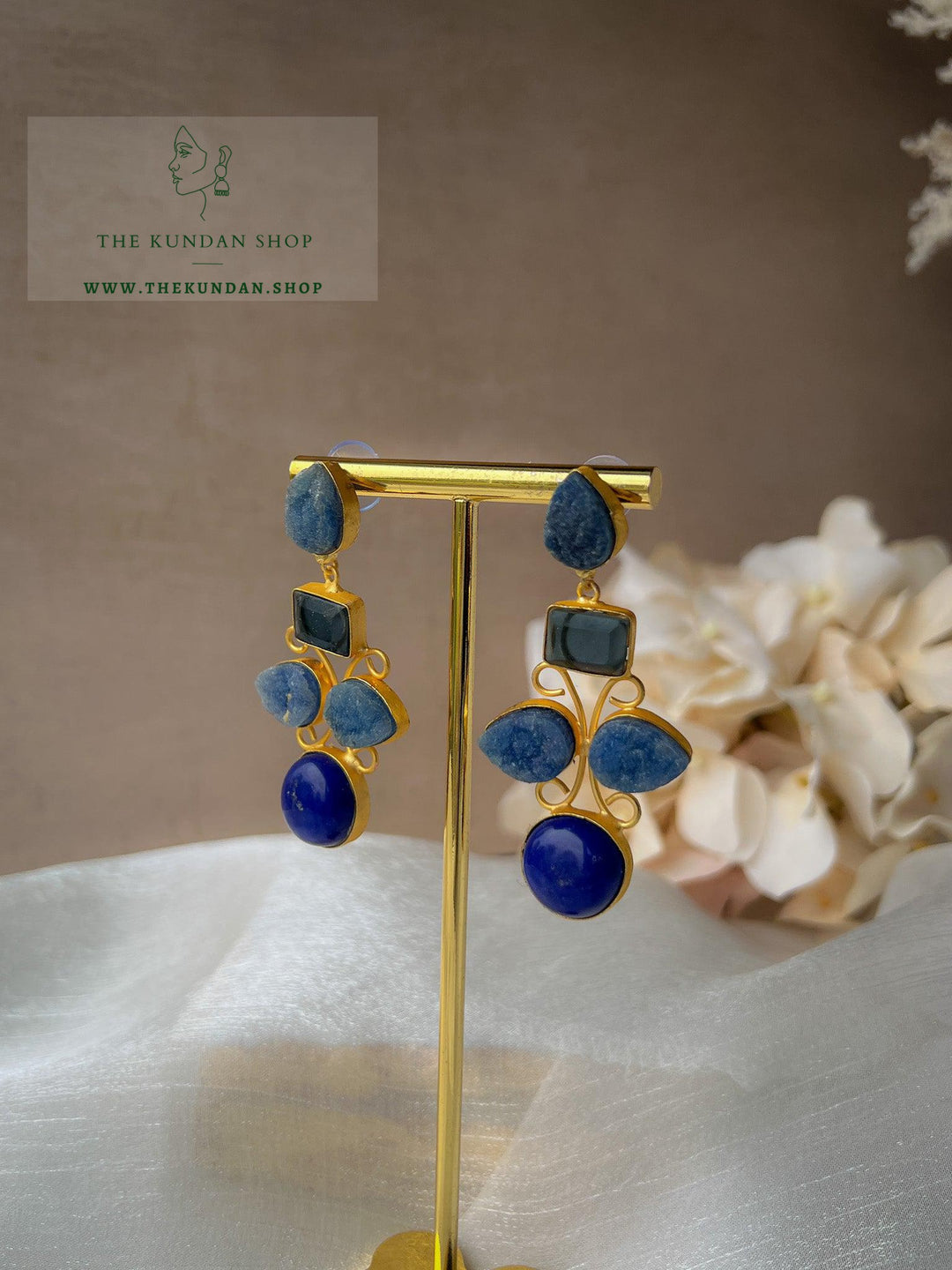 Dual Stone Drops Earrings THE KUNDAN SHOP Blue 