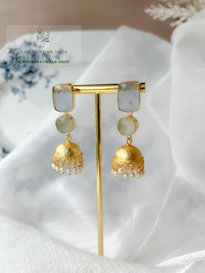 Dual Pastel Jhumkis in Gold Earrings THE KUNDAN SHOP 