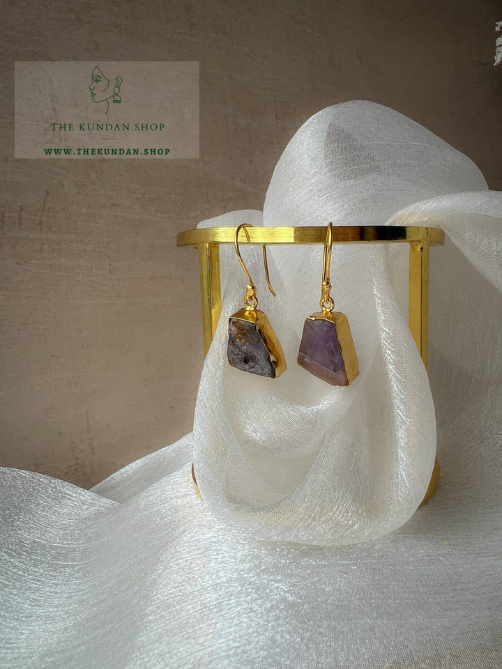 Gold Wrap Stones Earrings THE KUNDAN SHOP Purple-Lavender (2-tone) 