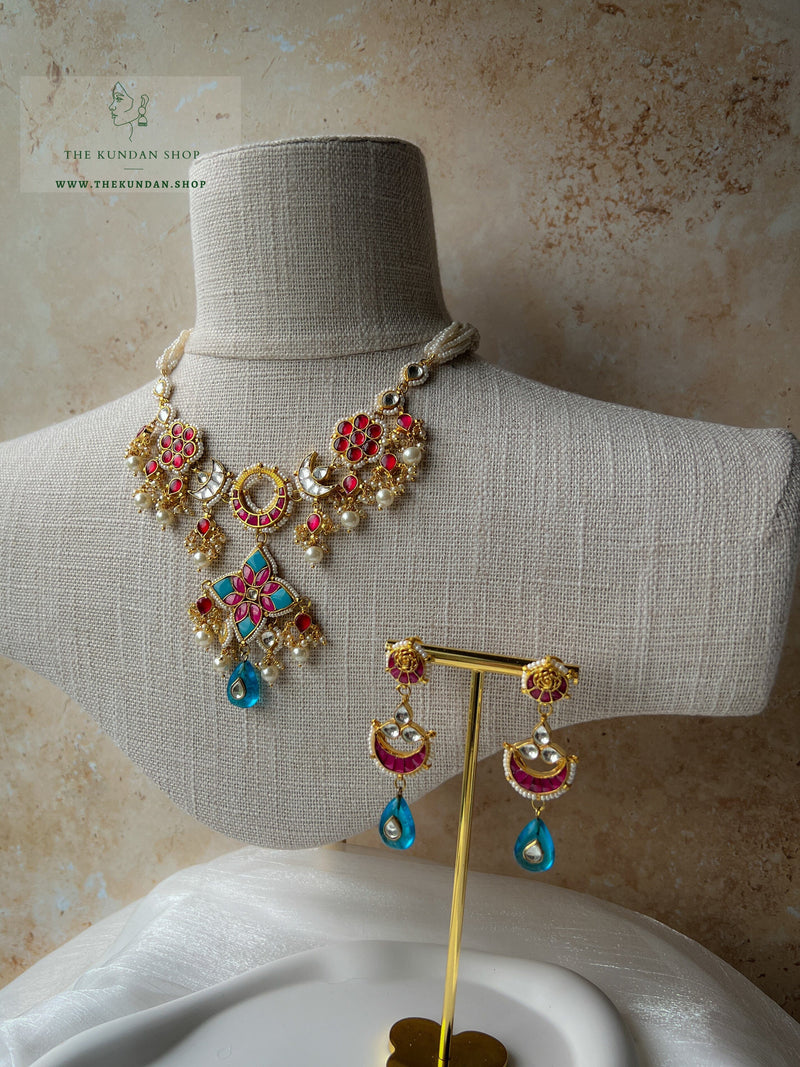 Force of Nature in Pink & Blue Necklace Sets THE KUNDAN SHOP 