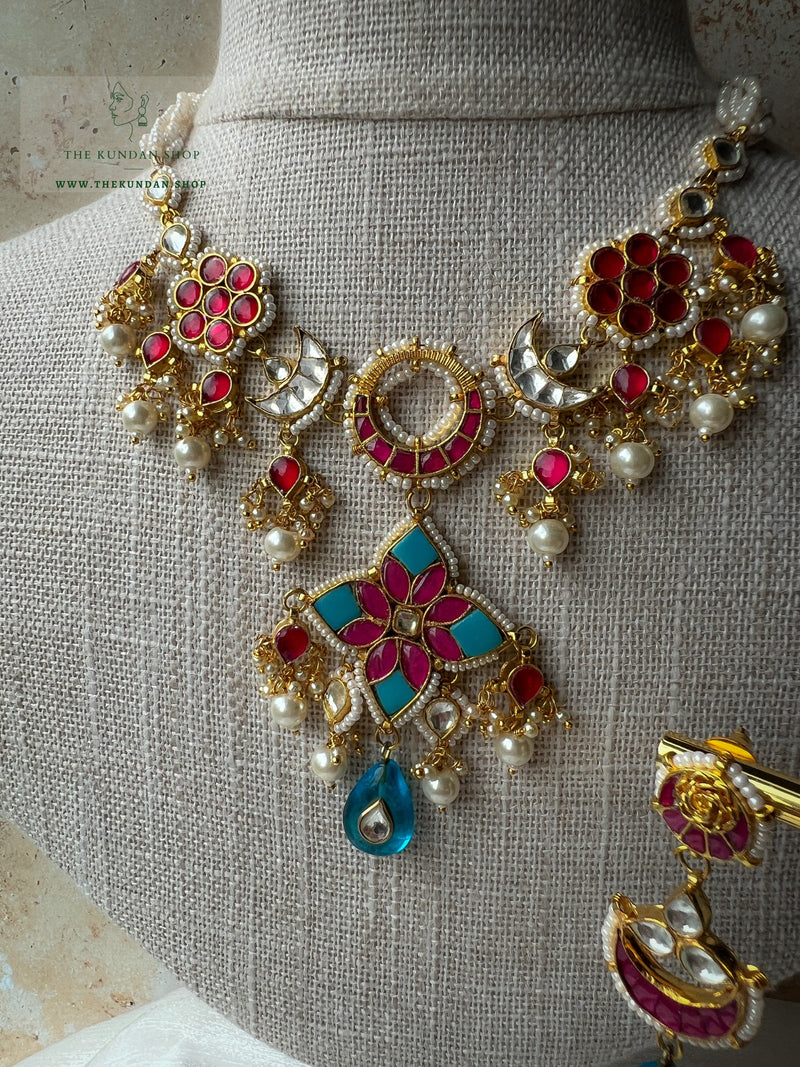 Force of Nature in Pink & Blue Necklace Sets THE KUNDAN SHOP 