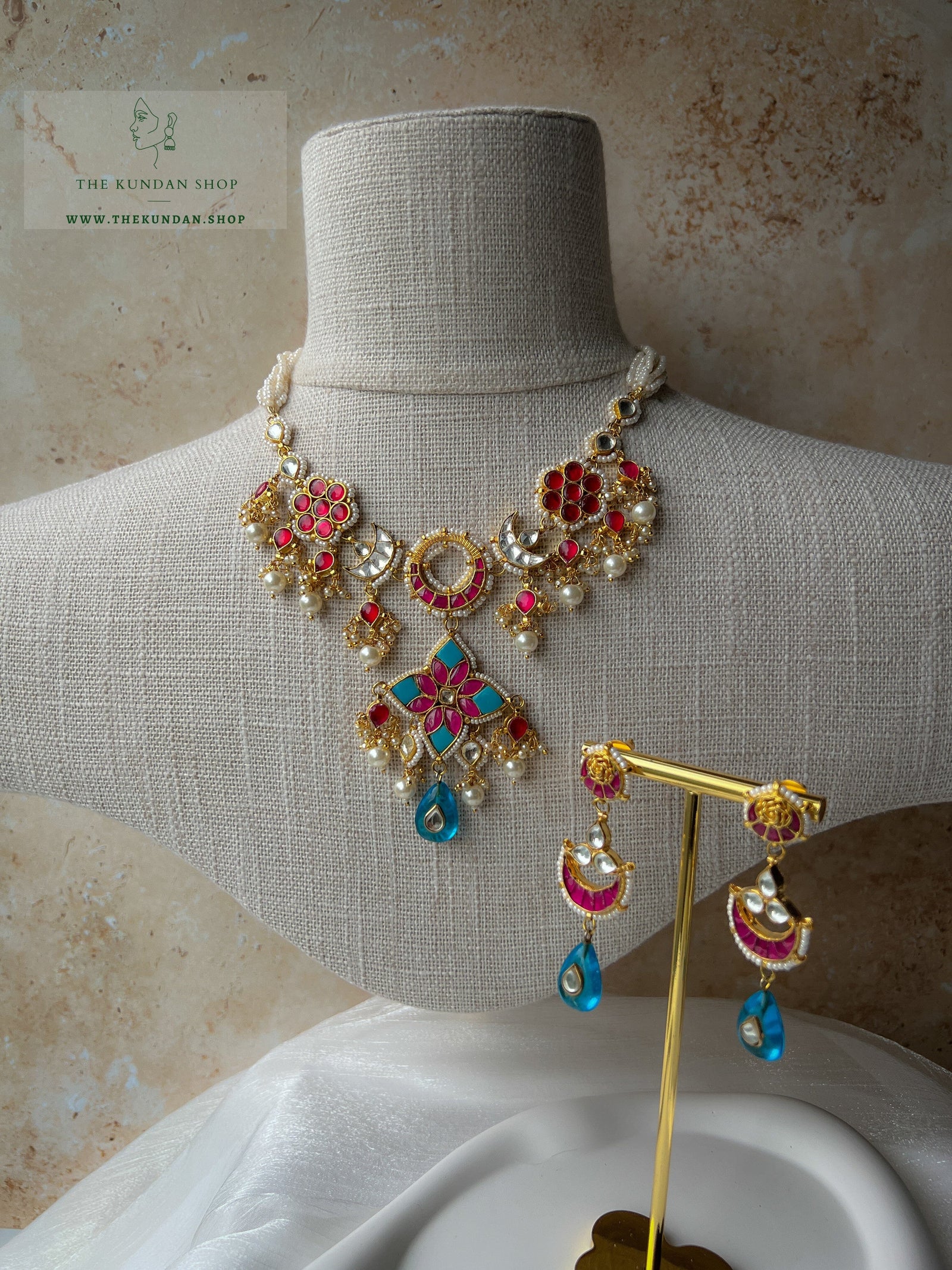 Force of Nature in Pink & Blue Necklace Sets THE KUNDAN SHOP 