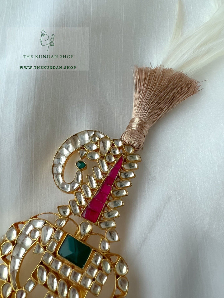 Double Elephant in Pink &amp; Green Kalgi THE KUNDAN SHOP 