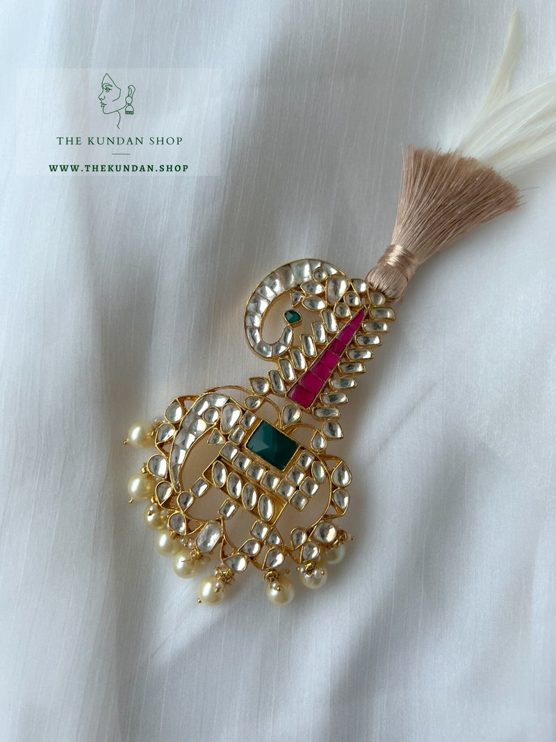 Double Elephant in Pink & Green Kalgi THE KUNDAN SHOP 