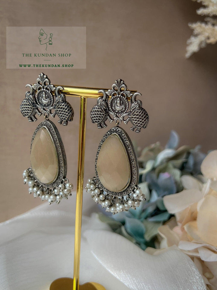 Oxidized Elephant Stones Earrings THE KUNDAN SHOP 