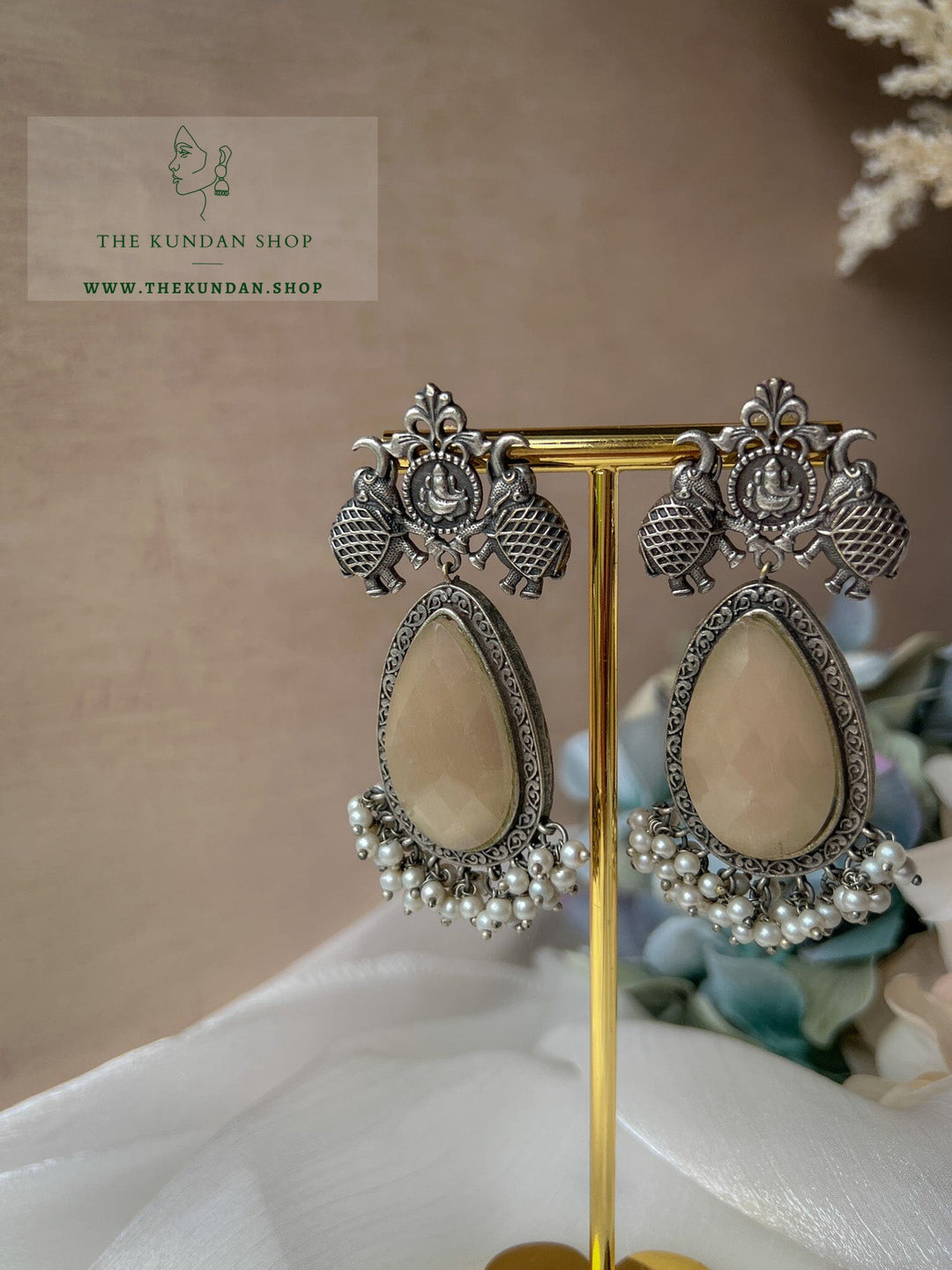 Oxidized Elephant Stones Earrings THE KUNDAN SHOP 