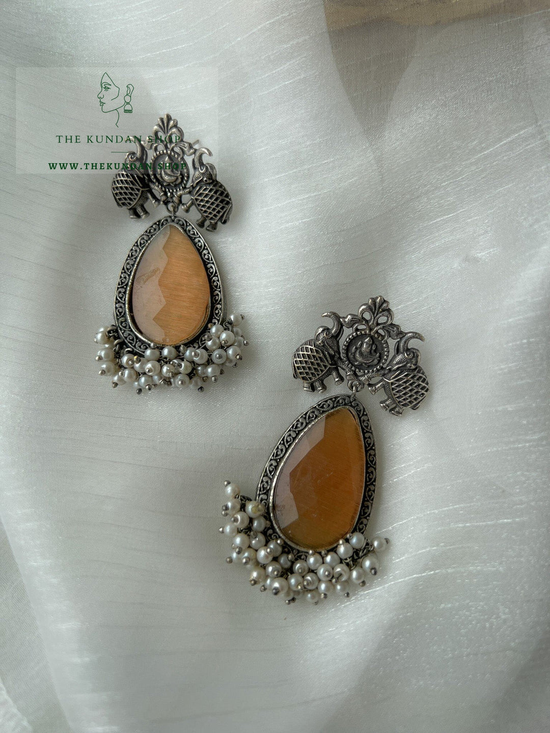 Oxidized Elephant Stones Earrings THE KUNDAN SHOP 