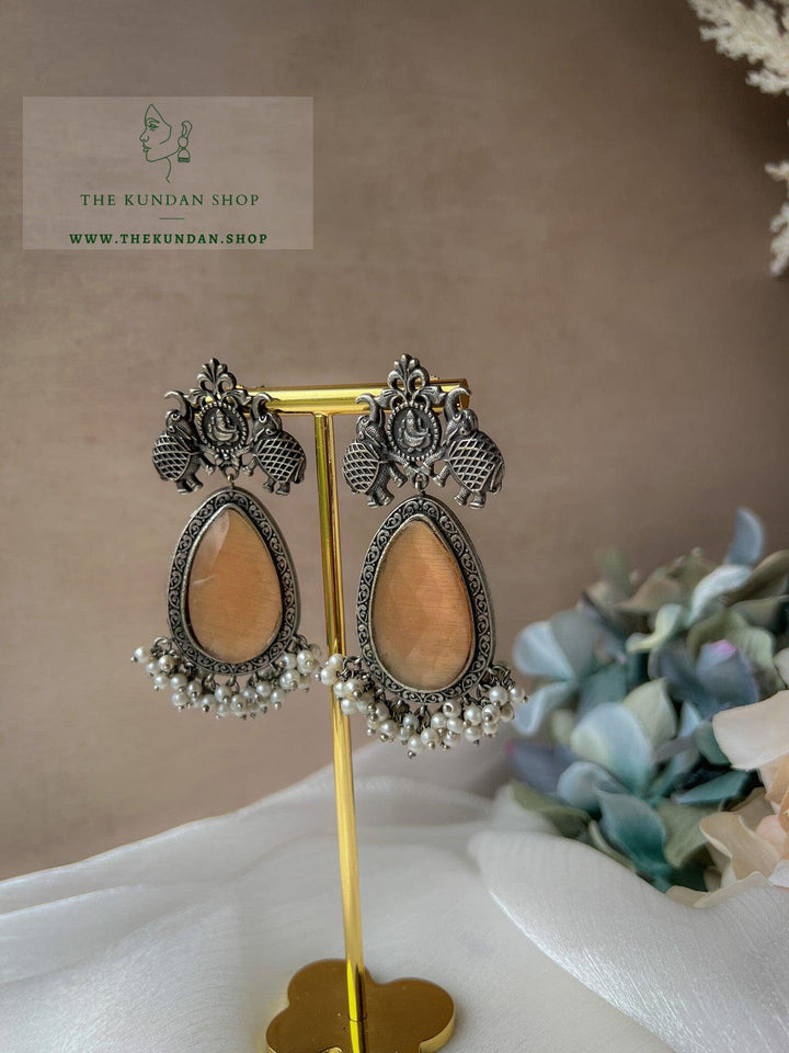 Oxidized Elephant Stones Earrings THE KUNDAN SHOP Dark Peach 