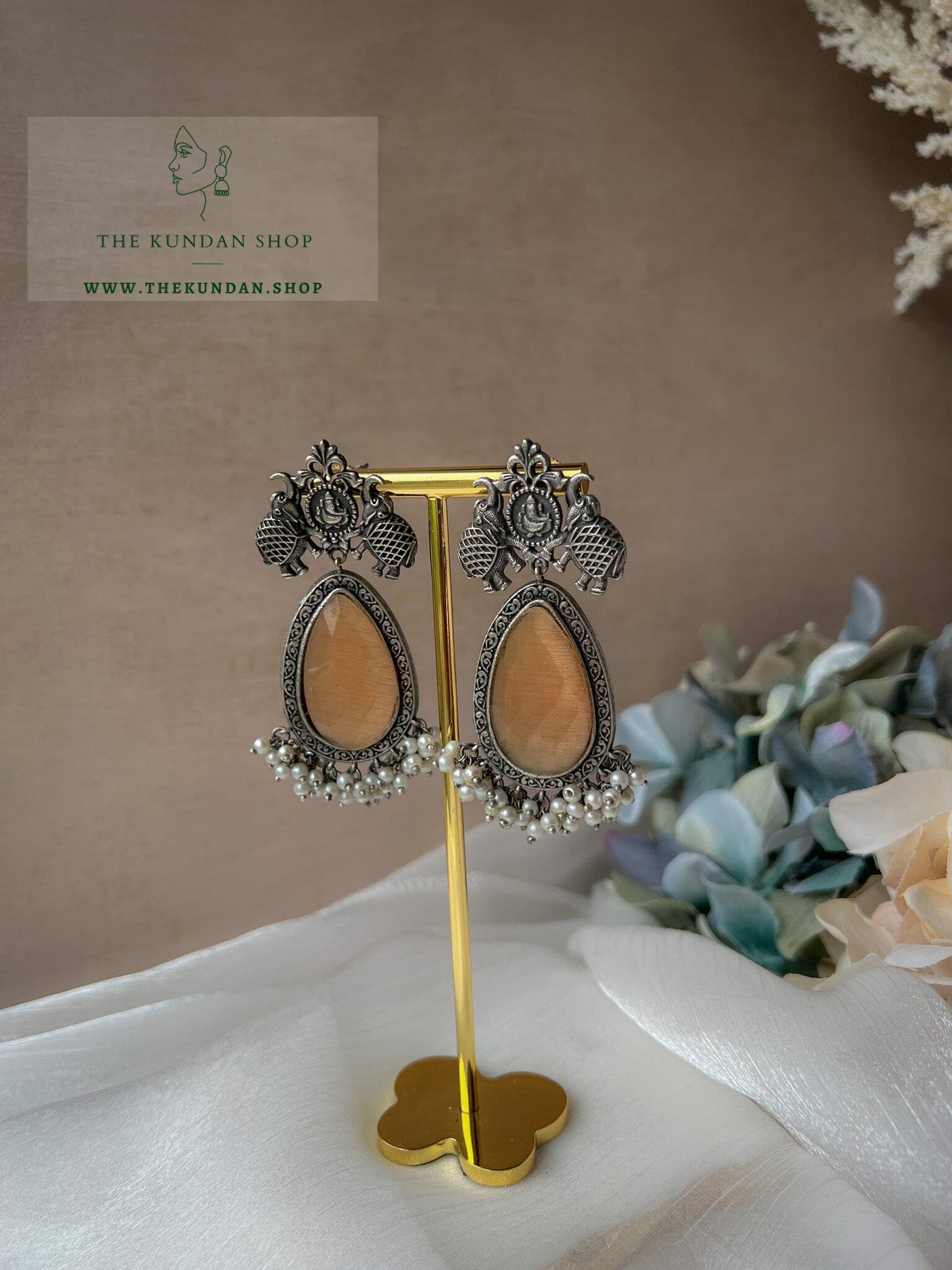 Oxidized Elephant Stones Earrings THE KUNDAN SHOP 