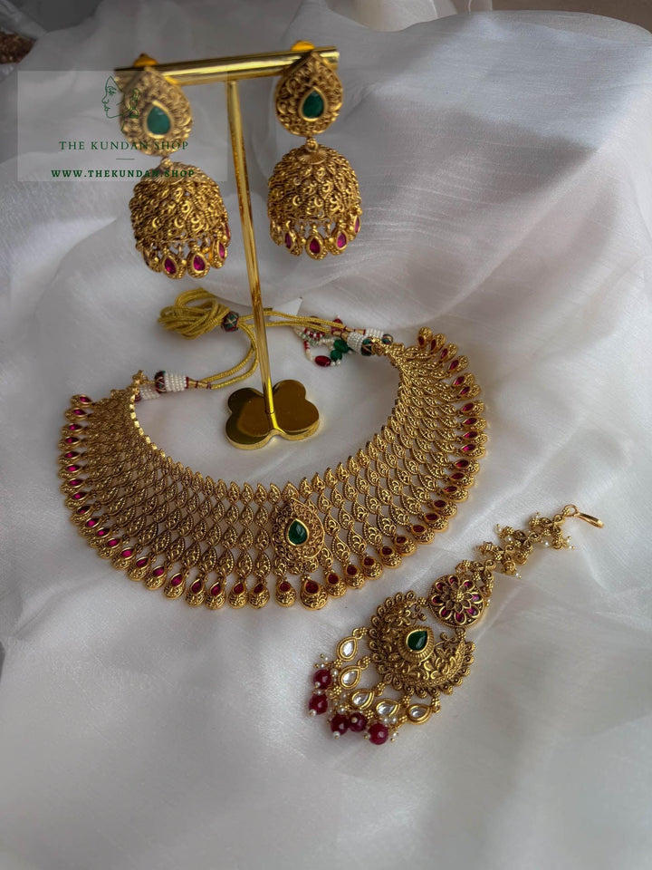 Emerald Heart in Antique Necklace Sets THE KUNDAN SHOP 