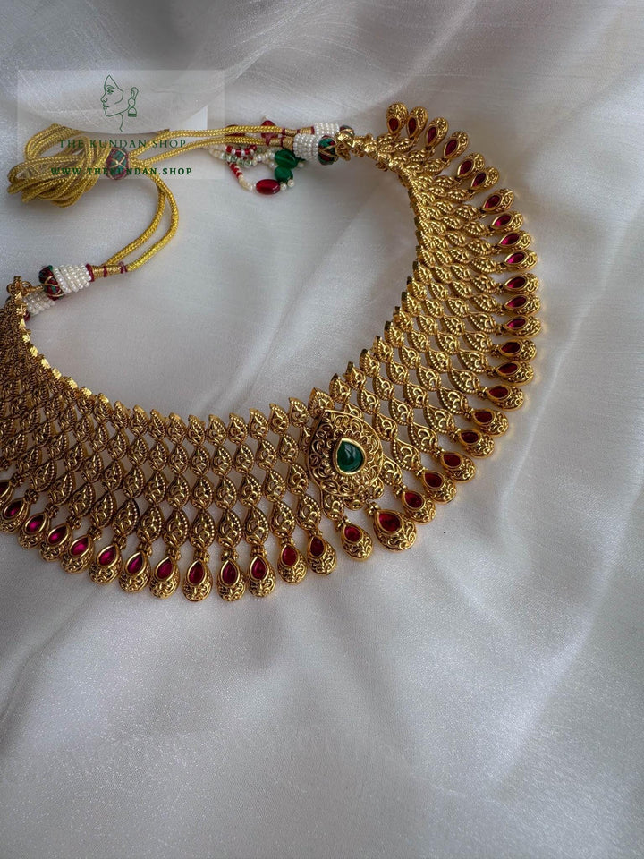 Emerald Heart in Antique Necklace Sets THE KUNDAN SHOP 