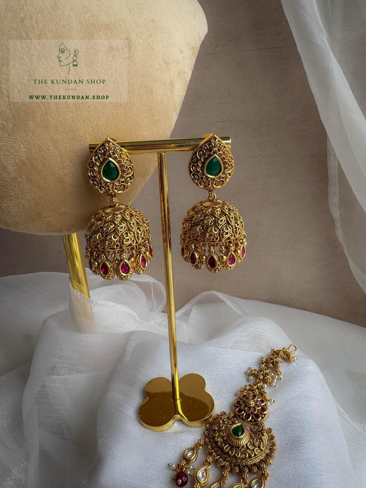 Emerald Heart in Antique Necklace Sets THE KUNDAN SHOP 