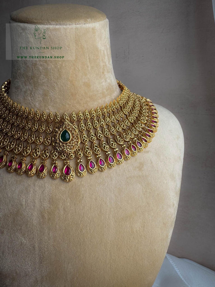 Emerald Heart in Antique Necklace Sets THE KUNDAN SHOP 