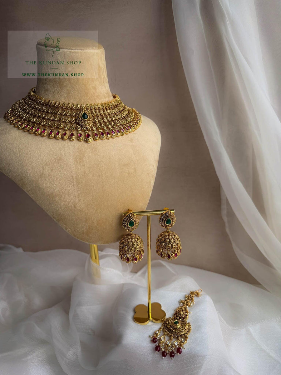 Emerald Heart in Antique Necklace Sets THE KUNDAN SHOP 