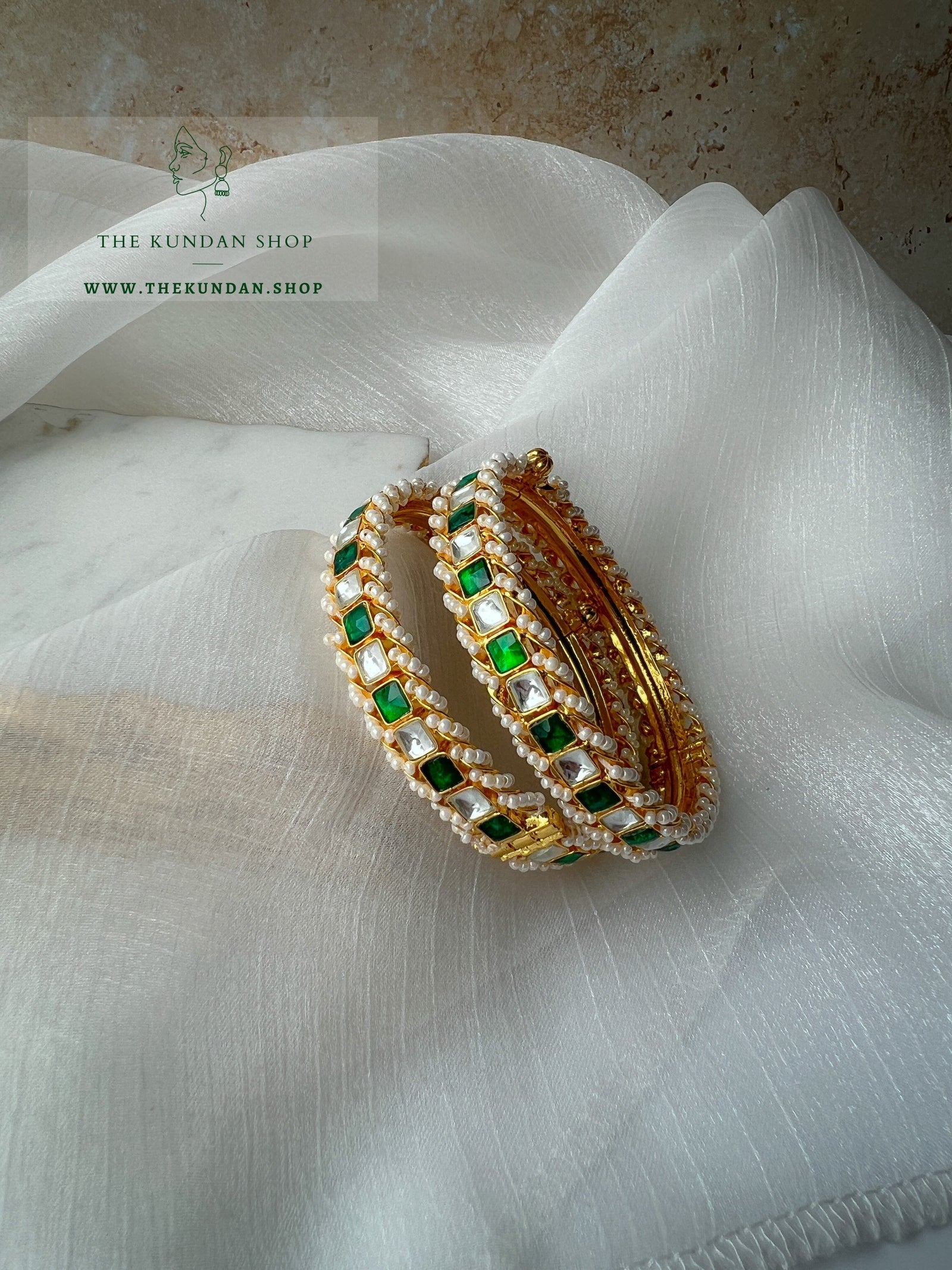 Emerald Touch in Paachi Kundan Bangles THE KUNDAN SHOP 