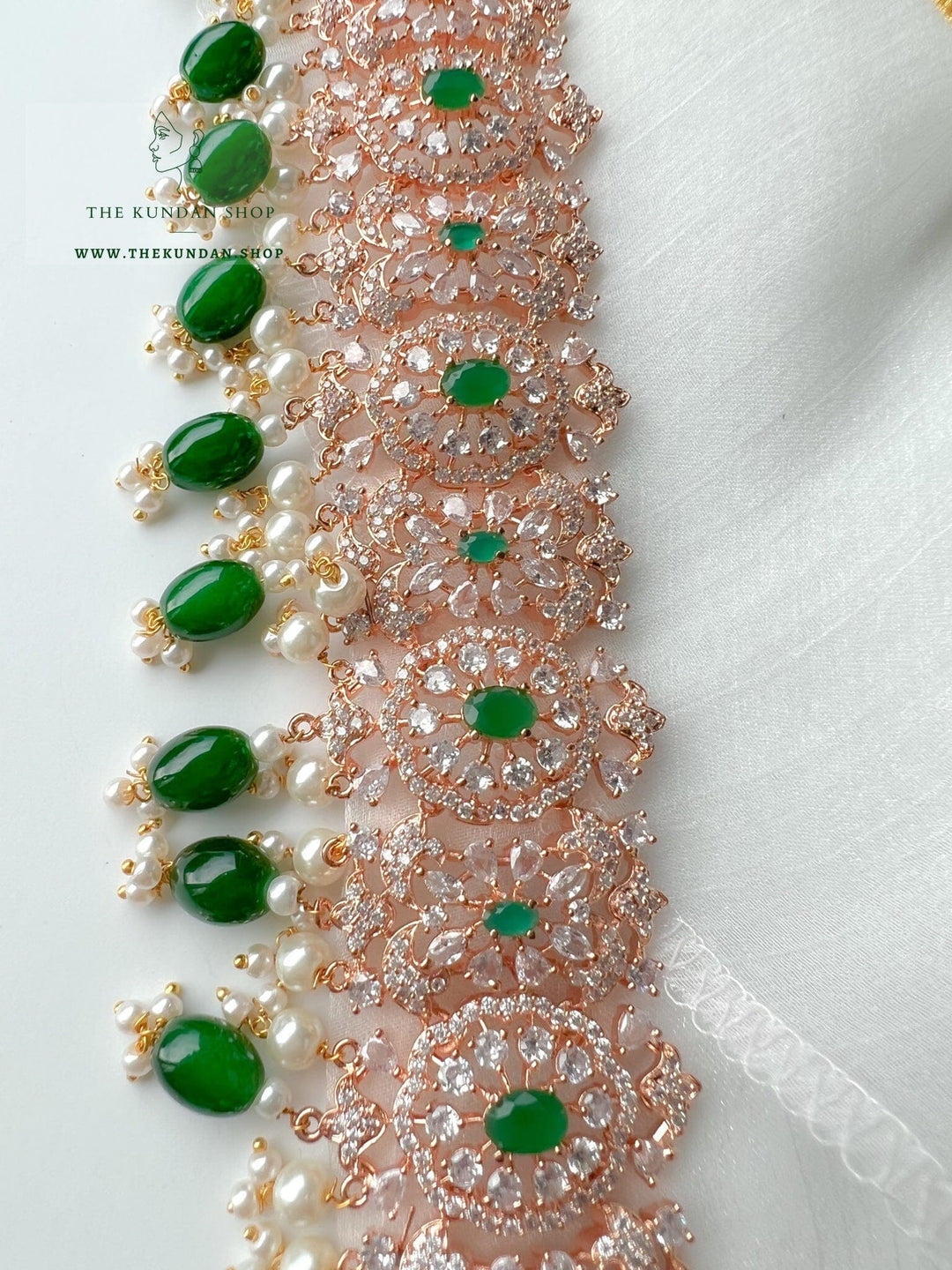 Beauties in Rose Gold & Emerald Necklace Sets THE KUNDAN SHOP 
