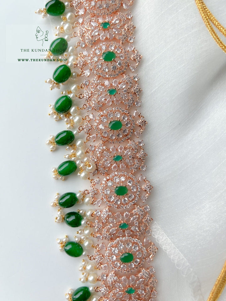 Beauties in Rose Gold & Emerald Necklace Sets THE KUNDAN SHOP 