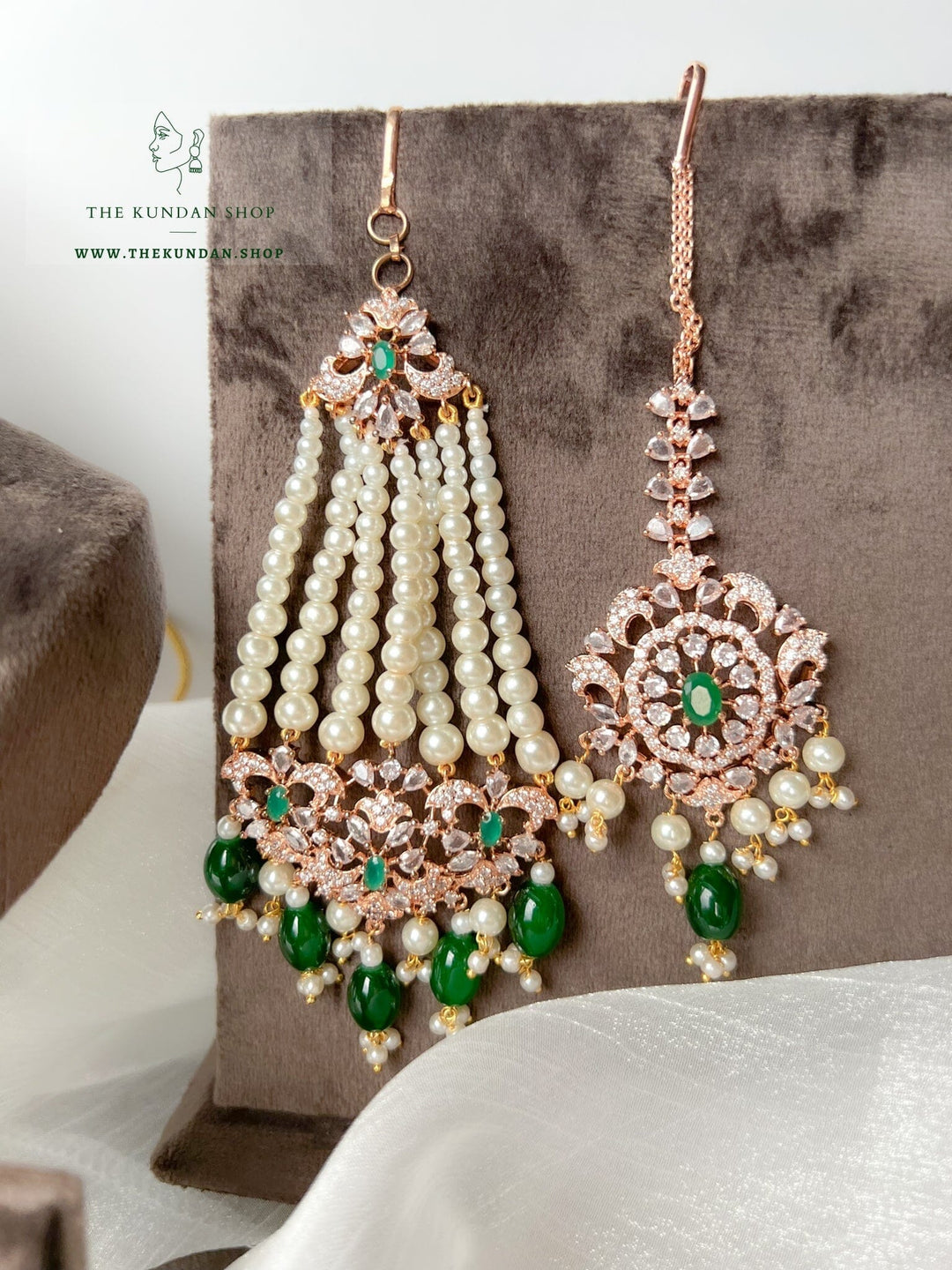 Beauties in Rose Gold & Emerald Necklace Sets THE KUNDAN SHOP 