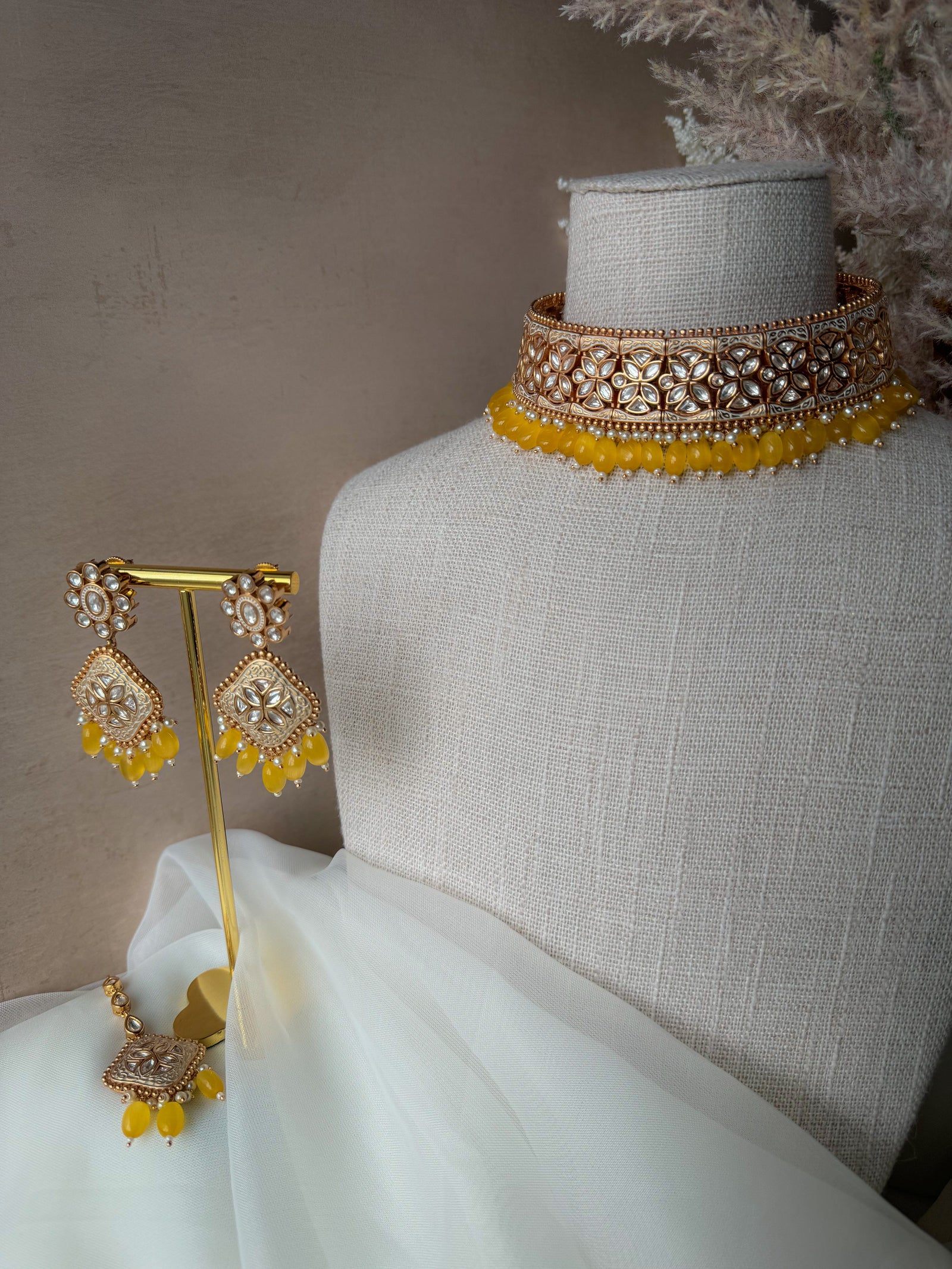 Dynasty Choker in Yellow Necklace Sets THE KUNDAN SHOP 