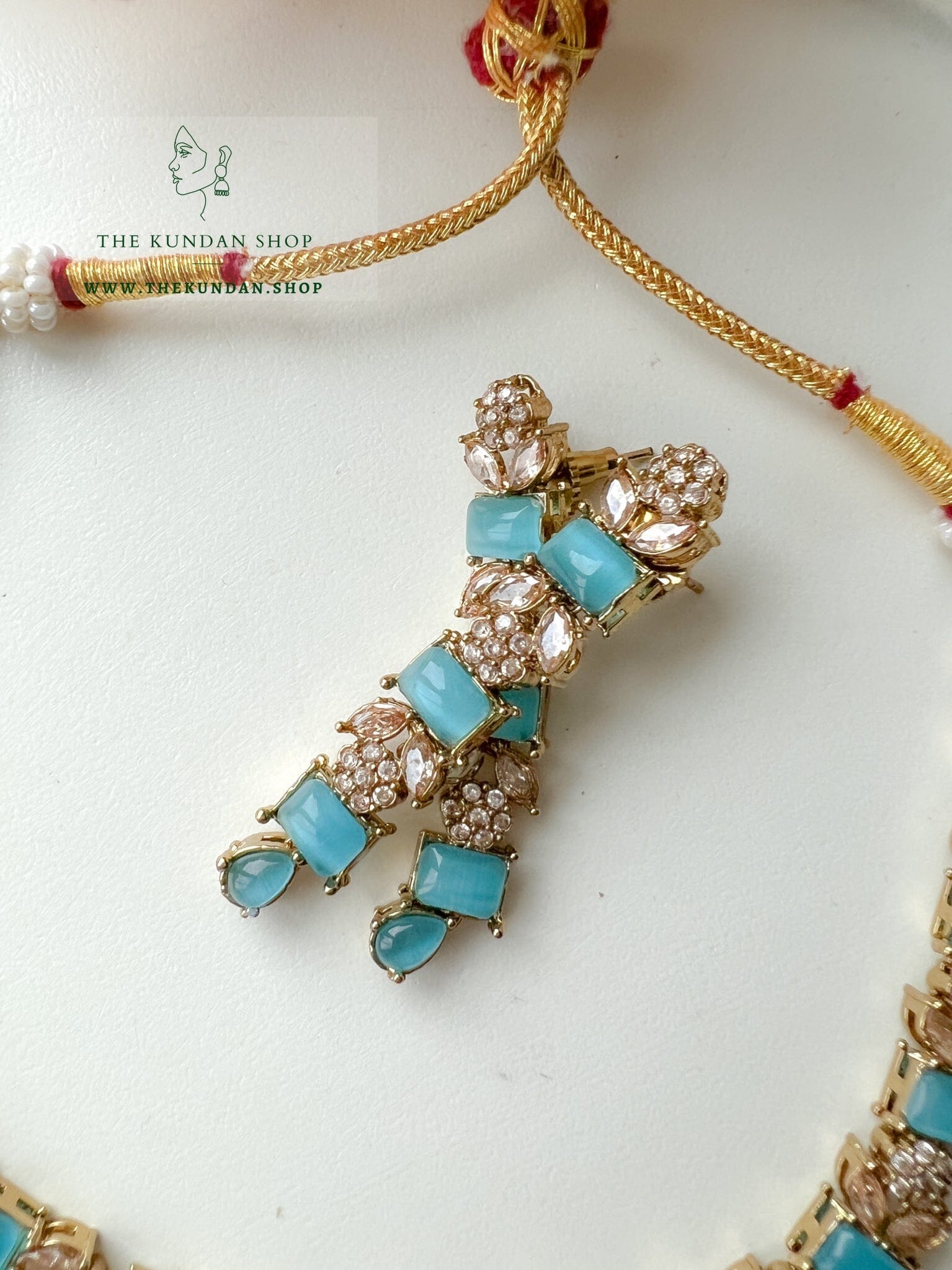 Interest Champagne in Feroza Blue Necklace Sets THE KUNDAN SHOP 