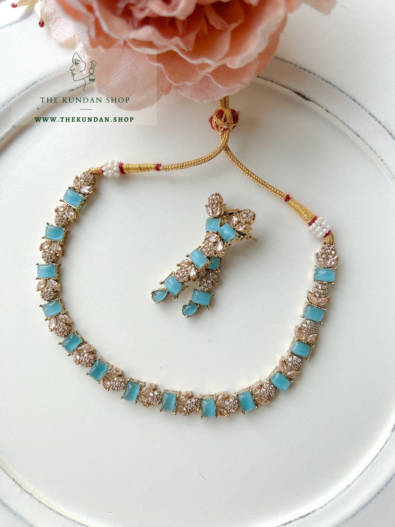 Interest Champagne in Feroza Blue Necklace Sets THE KUNDAN SHOP 