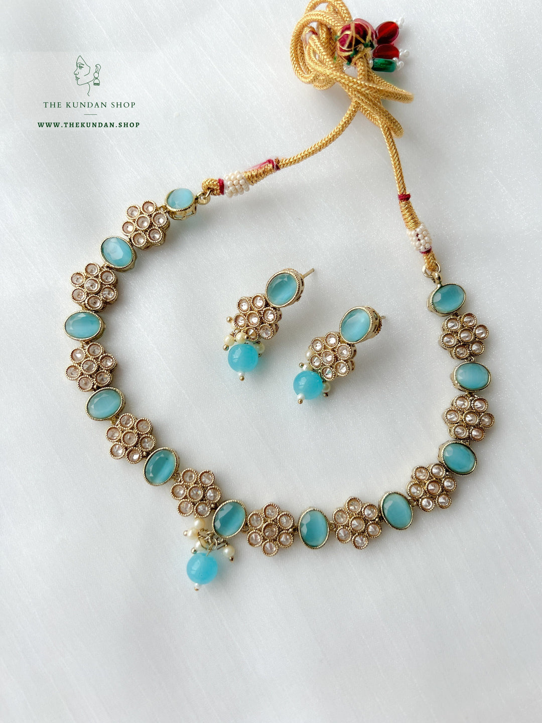 Appease Polki in Feroza Blue Necklace Sets THE KUNDAN SHOP 