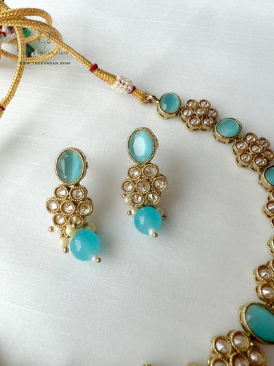Appease Polki in Feroza Blue Necklace Sets THE KUNDAN SHOP 