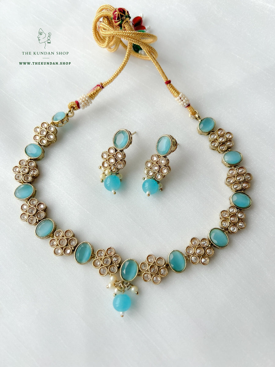 Appease Polki in Feroza Blue Necklace Sets THE KUNDAN SHOP 