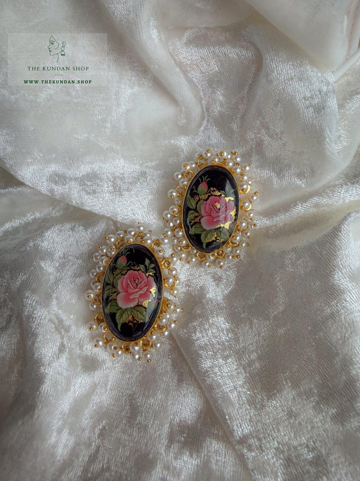 Meena Petals in Pearl Earrings THE KUNDAN SHOP Black 