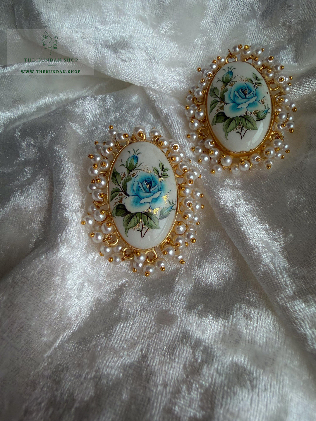 Meena Petals in Pearl Earrings THE KUNDAN SHOP Blue 