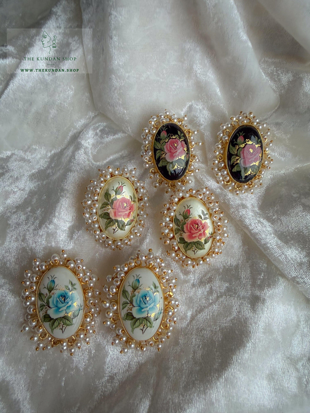 Meena Petals in Pearl Earrings THE KUNDAN SHOP 