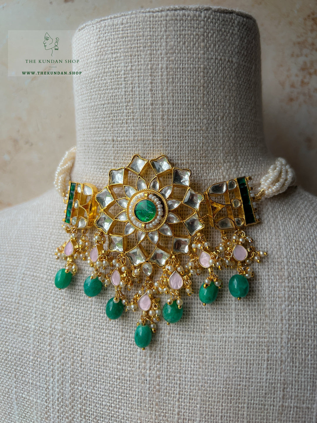 Calm Florals in Pink & Green Necklace Sets THE KUNDAN SHOP 
