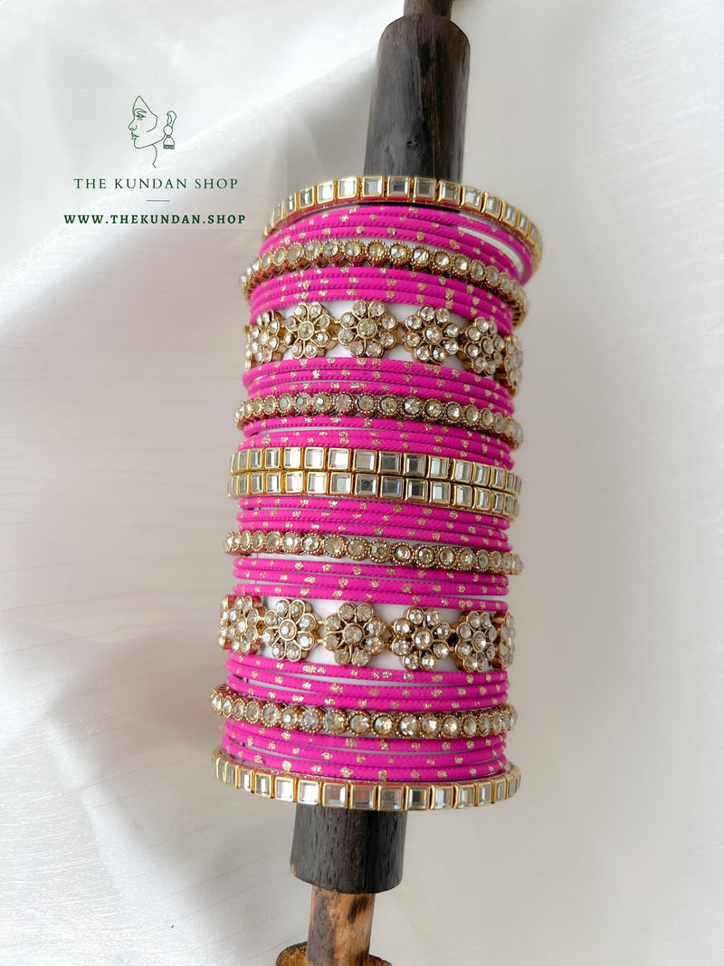 Floral Stones in Fuchsia Pink Bangles THE KUNDAN SHOP 